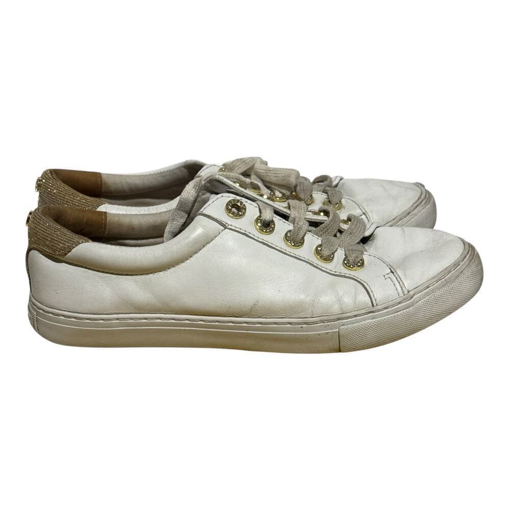Lilly Pulitzer White Gold Leather Sneakers Women;s Size 8.5 Casual Lace Up